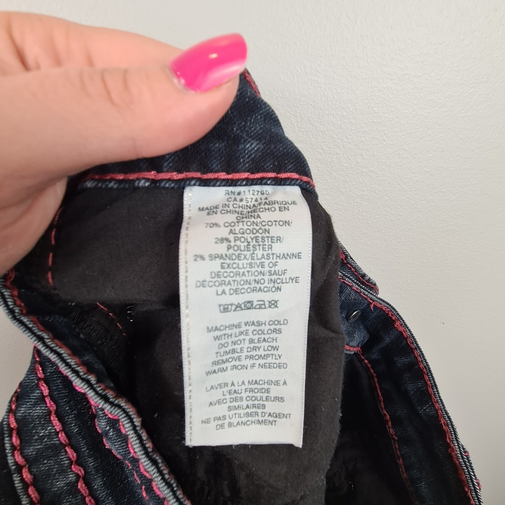 True Religion Becca Low Rise Bootcut Jeans Dark Blue Pink Contrast Stitch Sz 29 - Picture 7 of 10